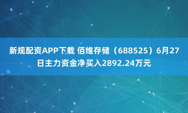 新规配资APP下载 佰维存储（688525）6月27日主力资金净买入2892.24万元